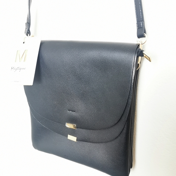 NWT Miztique Crossbody Bag designer collection black and gold multi compartment - Picture 4 of 13